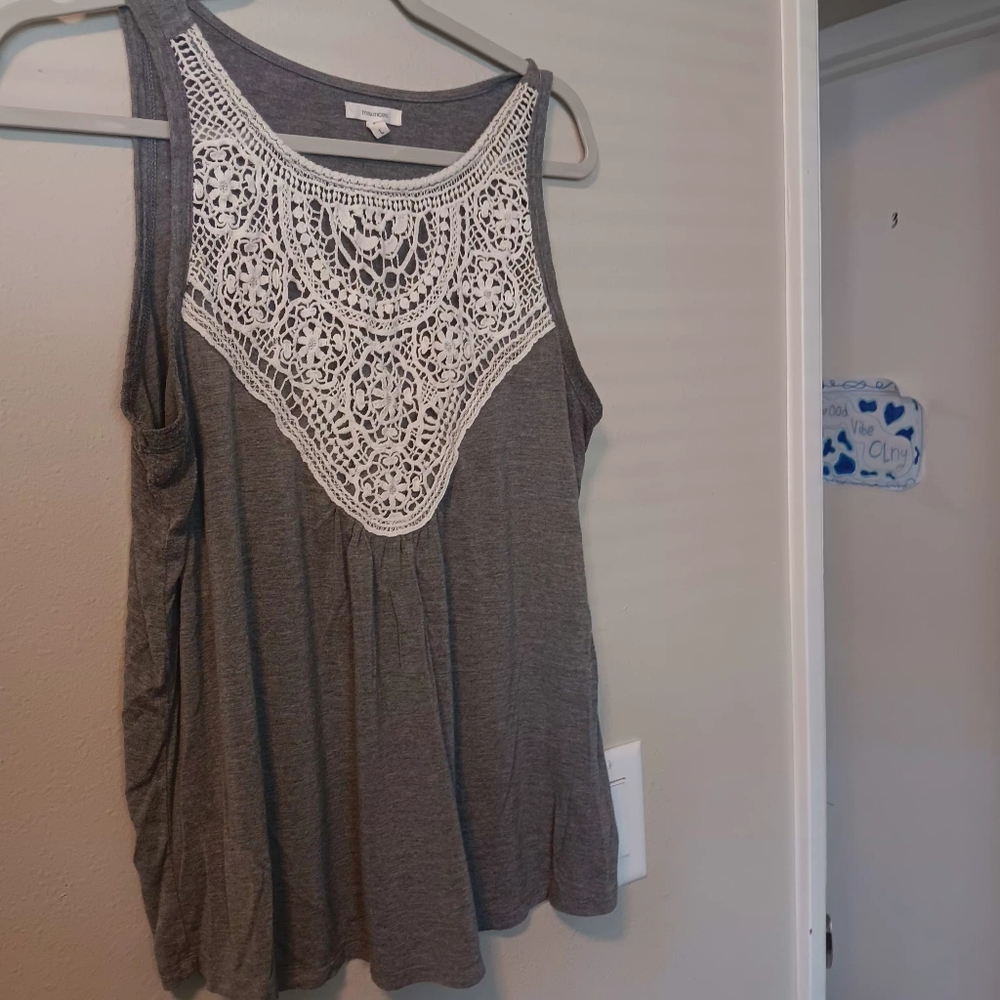 Maurices Gray Tank Top with White Crochet Yoke - Picture 2 of 9